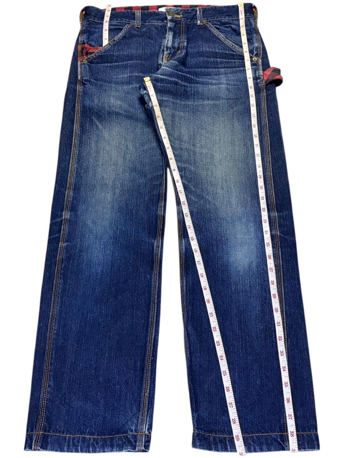 Tommy Hilfiger × Tommy Jeans Vintage Tommy Blue Wash Carpenter Distressed Loose Jeans Size US 32 / EU 48 - 14 Thumbnail