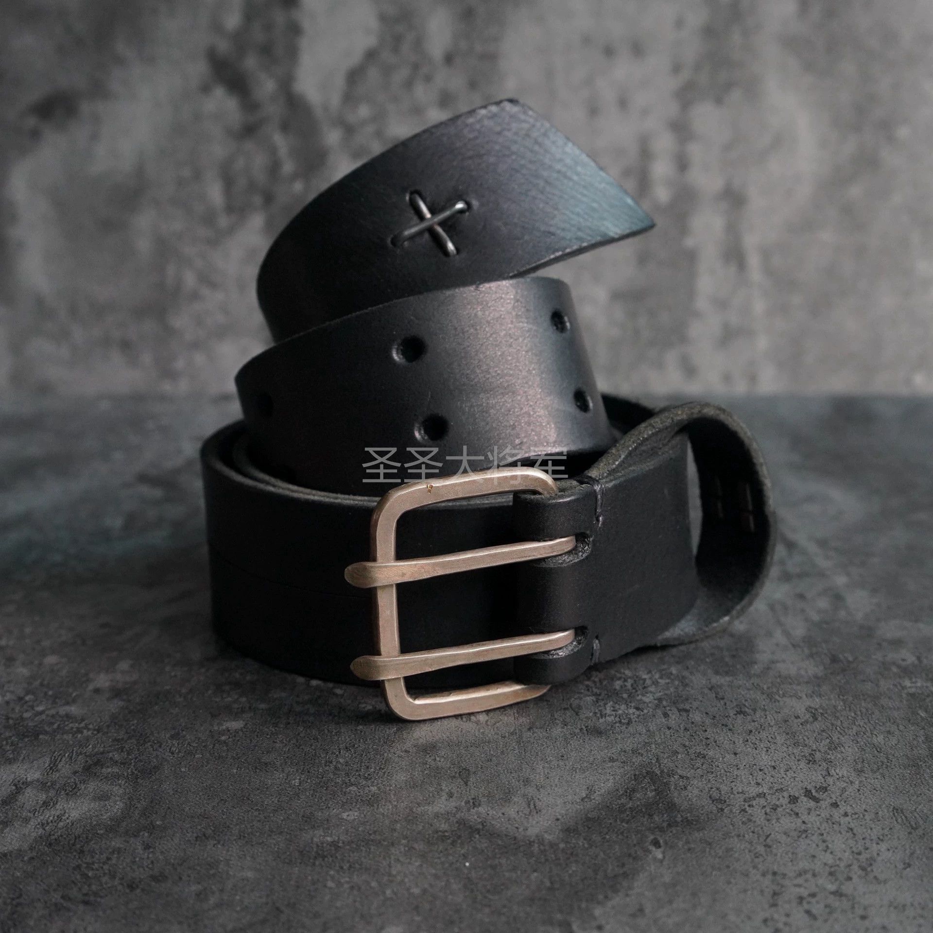 Ma+ M.A+ Vintage Distressed Double Silver Buckle Black Belt S Size ONE SIZE - 2 Thumbnail