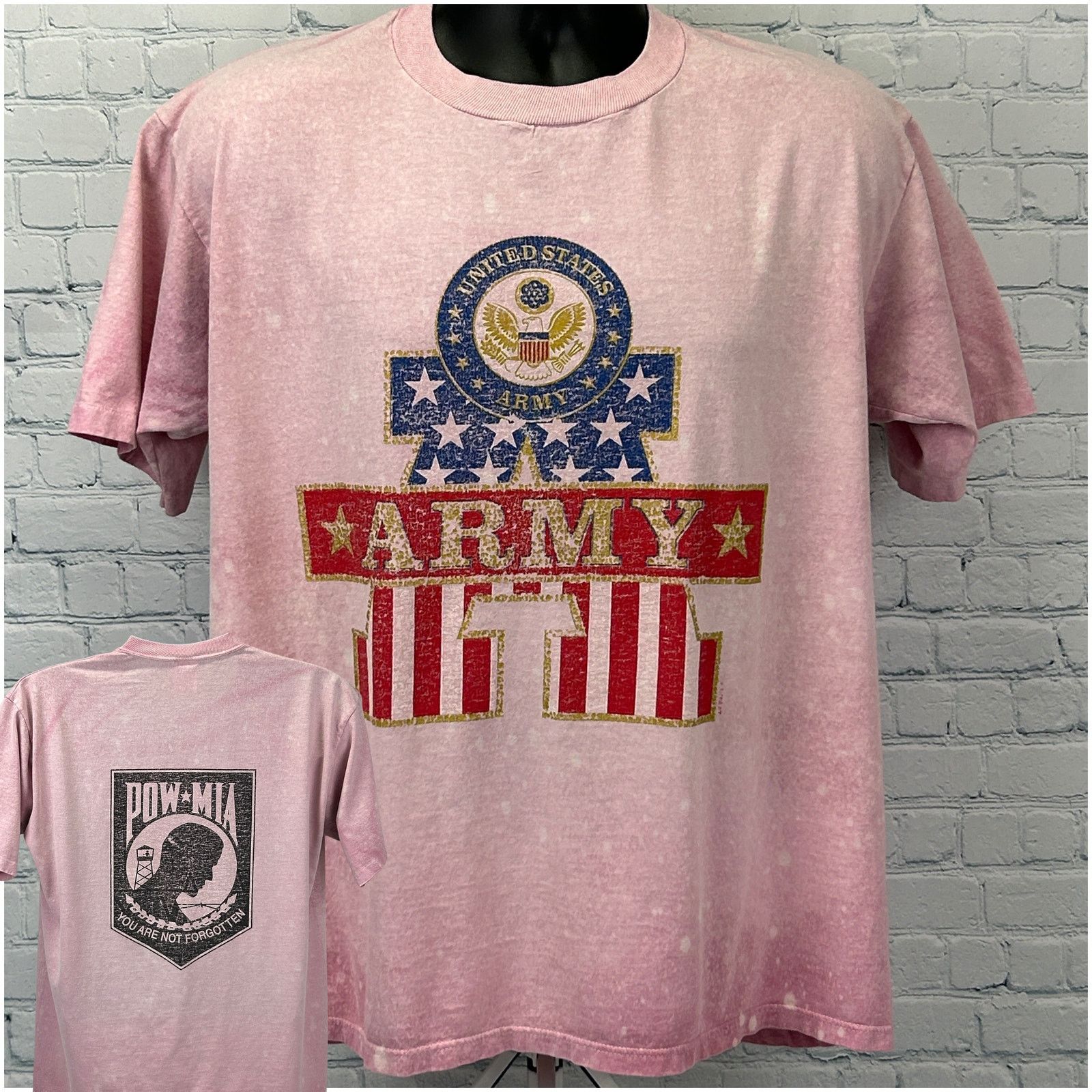 Jerzees Vintage 90s US Army POW-MIA T Shirt Military Pink Large Size US XL / EU 56 / 4 - 1 Thumbnail