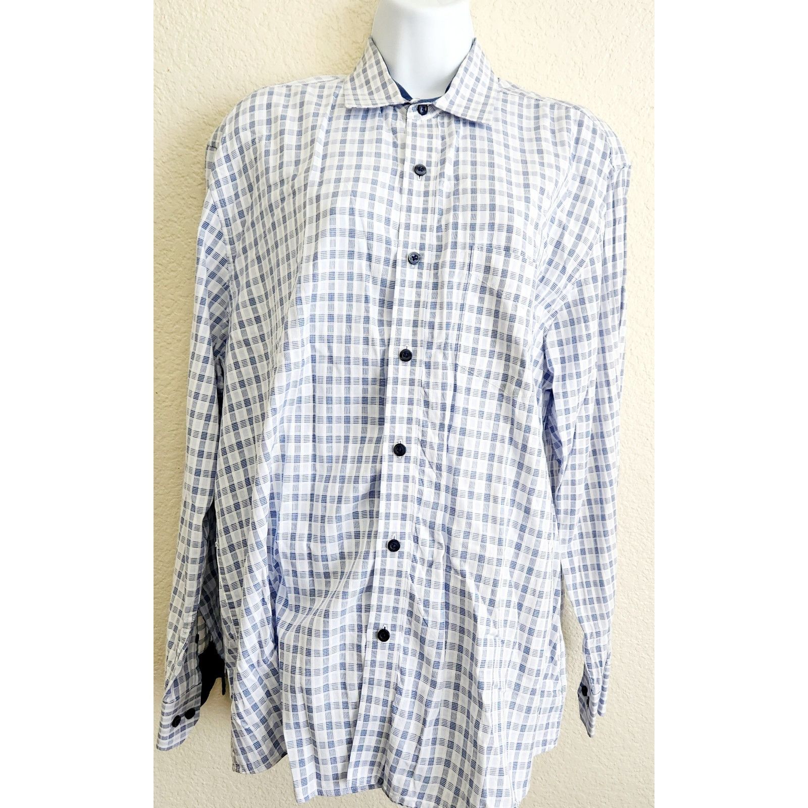 Tasso Elba Tasso Elba Blue White Plaid Button Long Sleeve Shirt 16 16.5 Size US XL / EU 56 / 4 - 1 Thumbnail