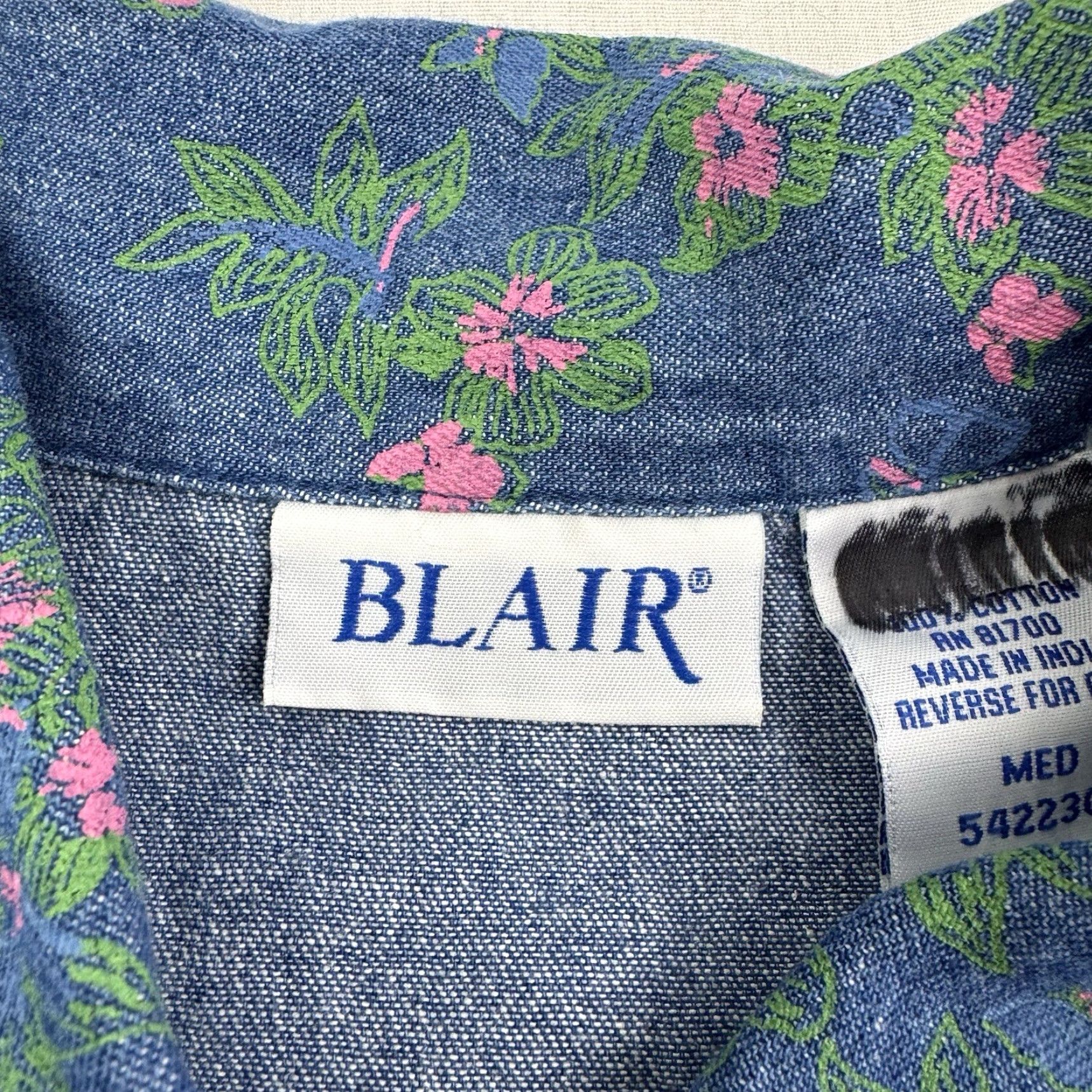Blair VINTAGE Blair Floral Denim Button-Up Shirt Womens M Blue Cotton 90s Y2K Nature Flower Shirt Womens Medium Size M / US 6-8 / IT 42-44 - 2 Thumbnail