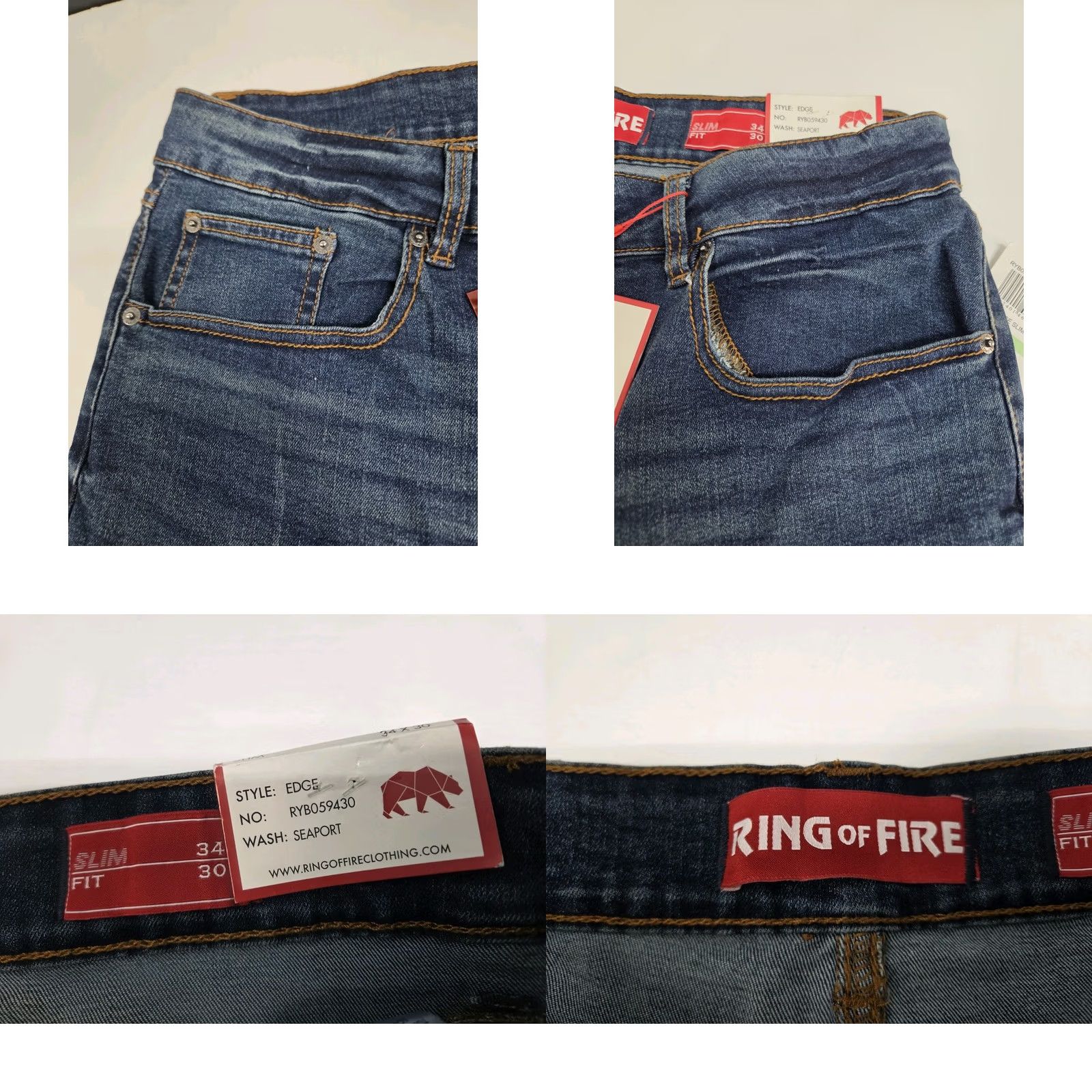 Ring Of Fire Ring of Fire Edge Slim Fit Straight Leg Denim Jeans 34/30 Mens Blue 30in Inseam Slimming Pockets Embroidered Zip Button Leather Logo NWT jeans Size US 34 / EU 50 - 8 Thumbnail