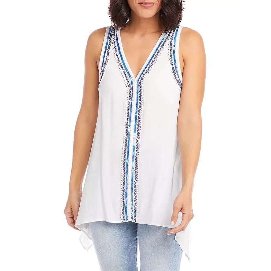 Other KAREN KANE Women’s V-neck Tunic Tank Top With Blue Trim | XS Size XS / US 0-2 / IT 36-38 - 1 Thumbnail