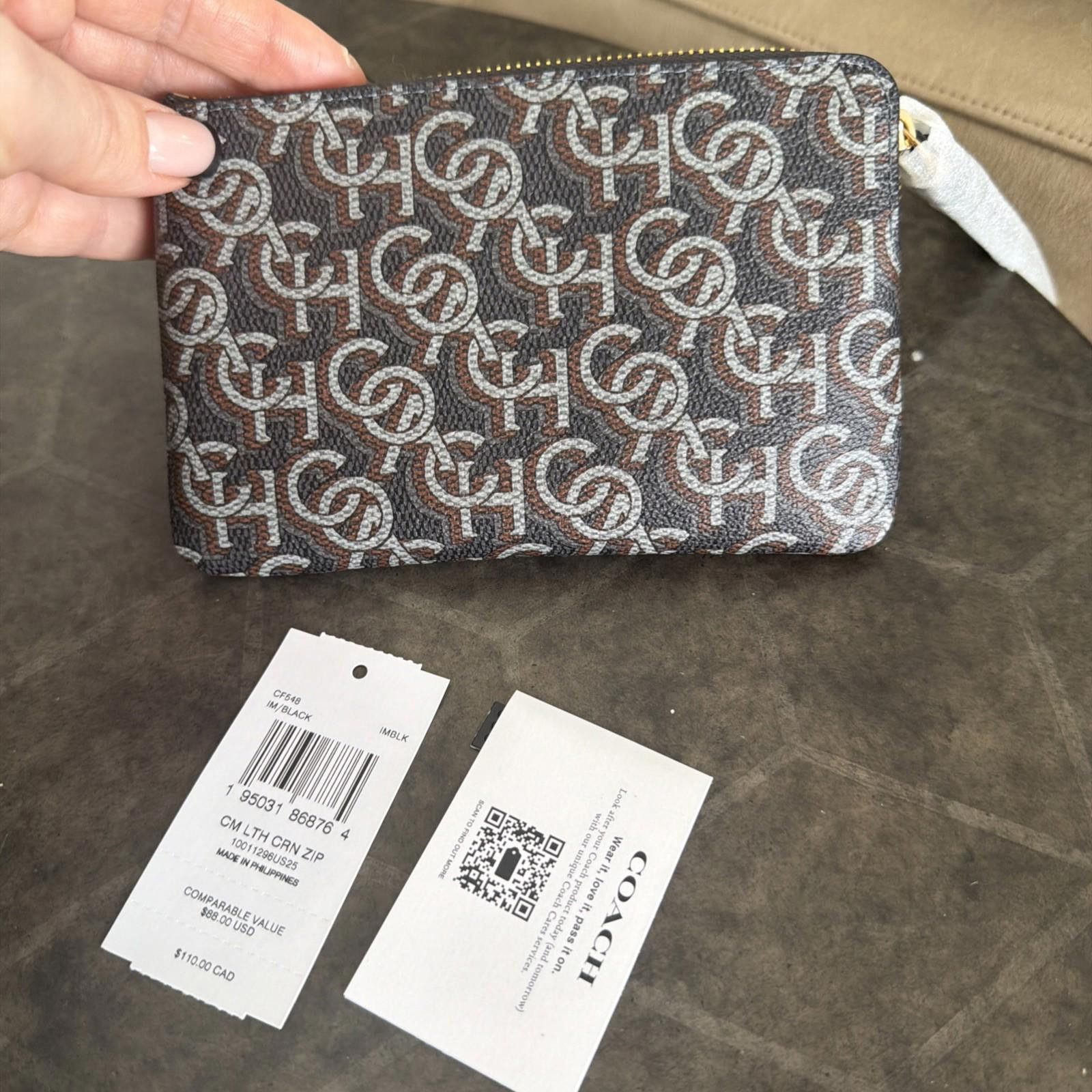 Coach Coach Leather Corner Zip Wristlet Monogram Print NWT Size ONE SIZE - 5 Thumbnail