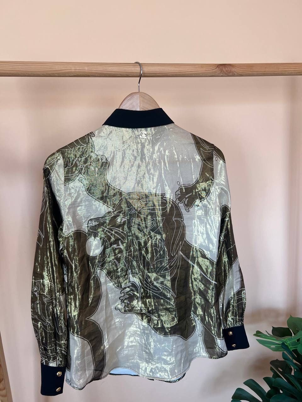Just Cavalli × Roberto Cavalli Cavalli Class Silk Gold Lion printed shirt Size XS / US 0-2 / IT 36-38 - 9 Thumbnail