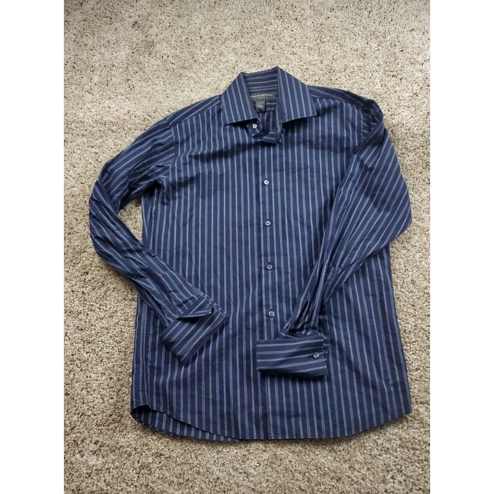 Banana Republic VINTAGE Banana Republic Shirt Mens Medium Blue Striped Button Up French Cuff Size US S / EU 44-46 / 1 - 2 Thumbnail