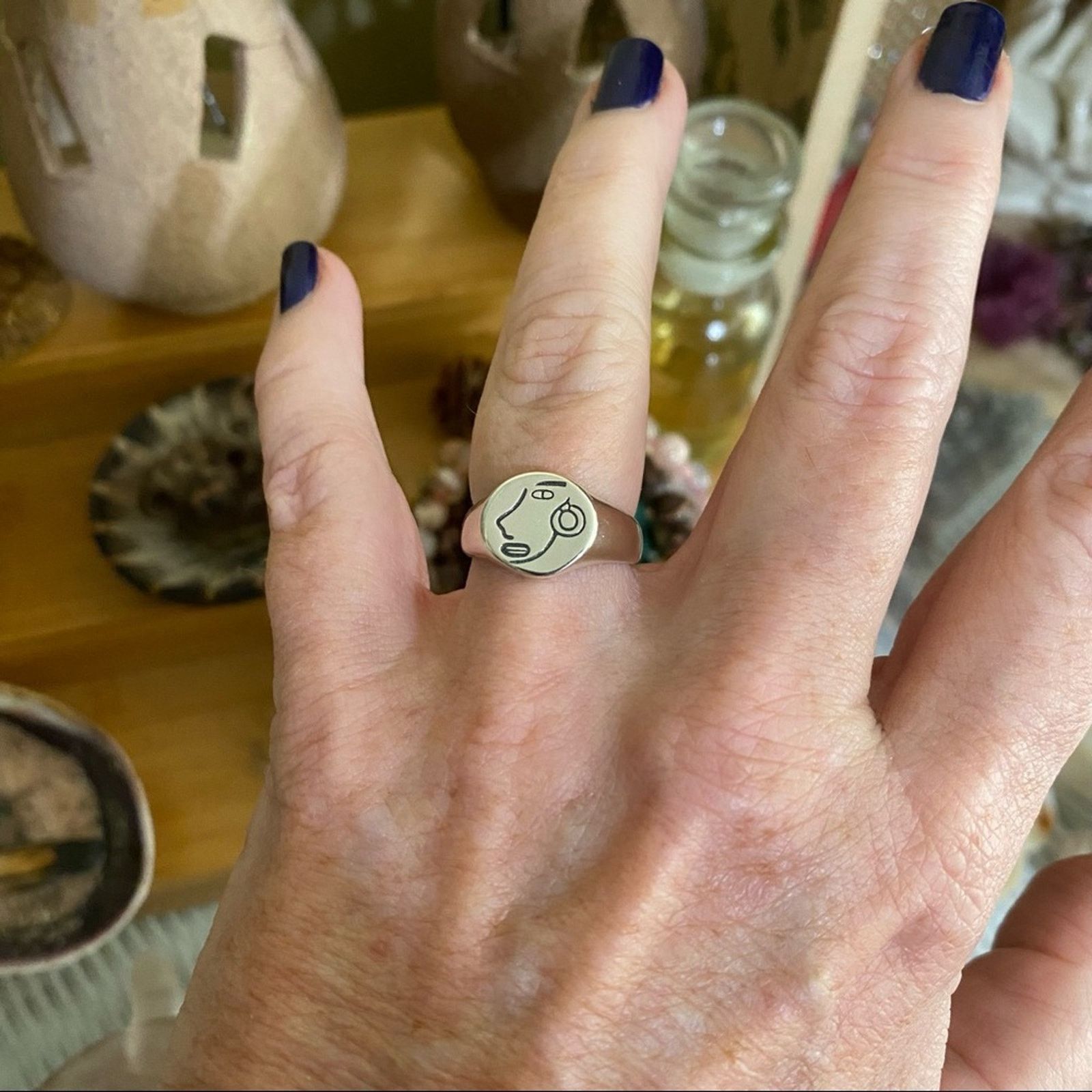The Unbranded Brand Sterling Silver Portrait Icon Adjustable Minimalist Ring Size ONE SIZE - 6 Thumbnail