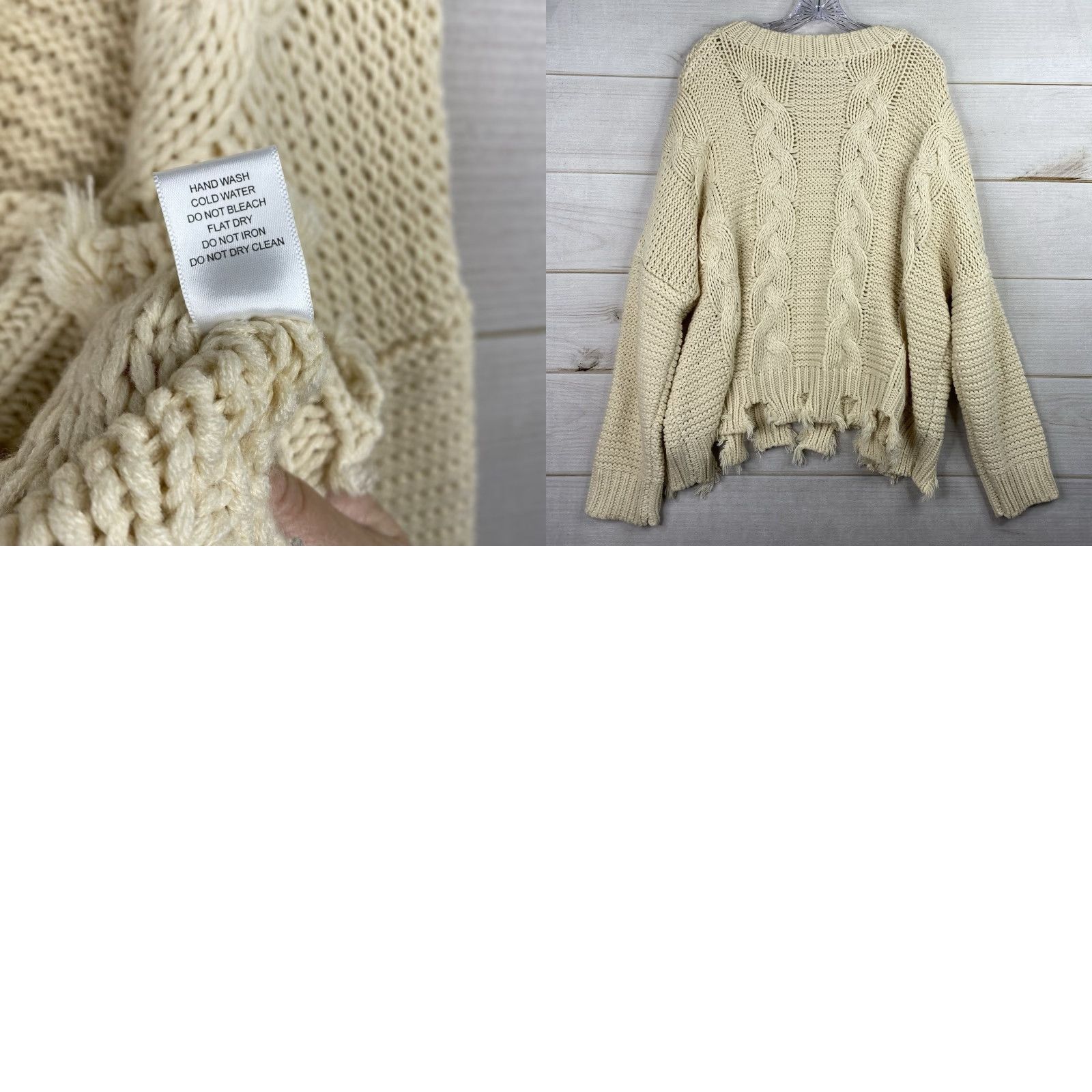 Vintage HYFVE Chunky Knit Sweater Womens L Cream Oversized Fringe Boho Dolman Sleeve Cardigan Size L / US 10 / IT 46 - 8 Thumbnail