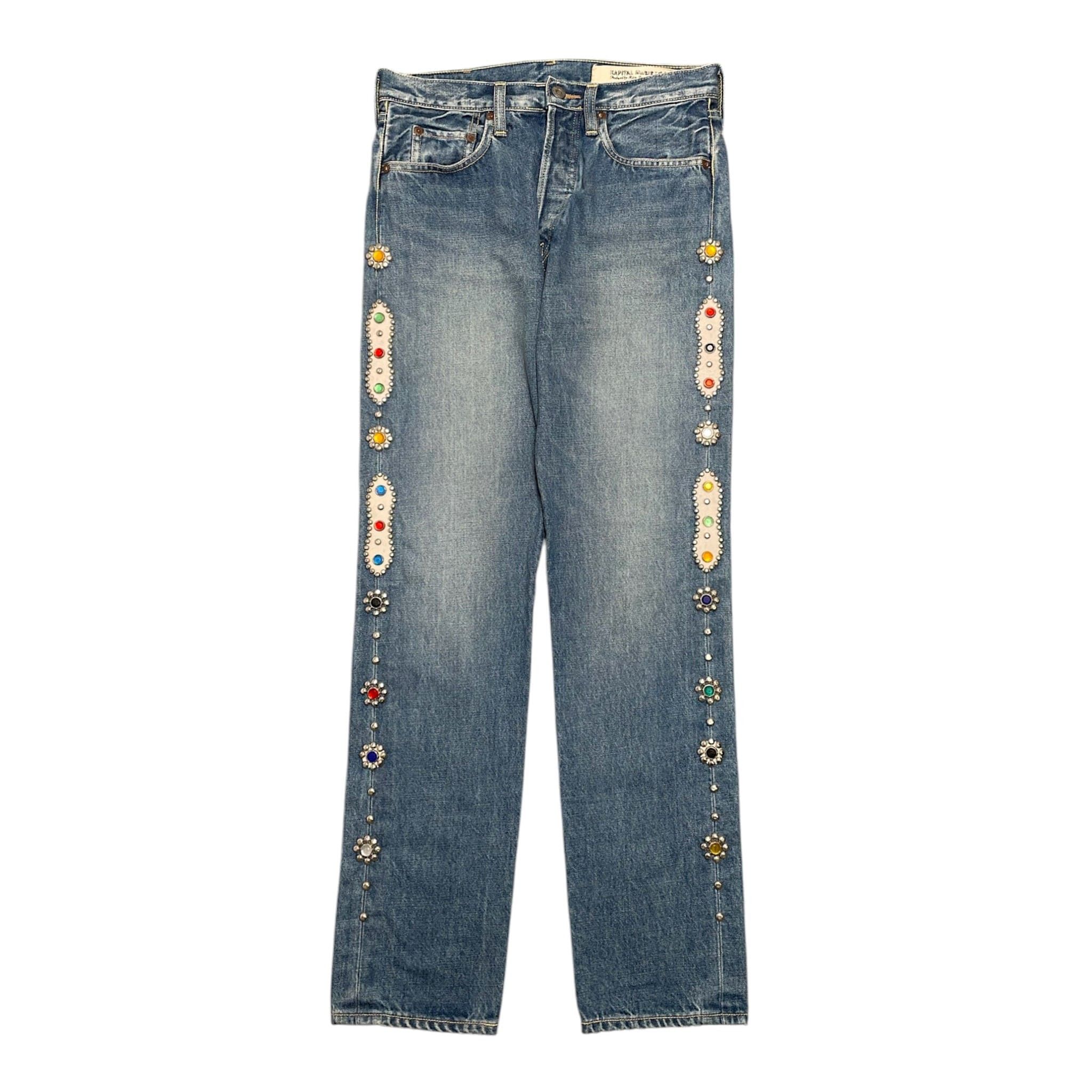デニム/ジーンズ KAPITAL STUDDED GEMSTONE DENIM PANTS Kapital Kapital Gem Studded Denim | Grailed