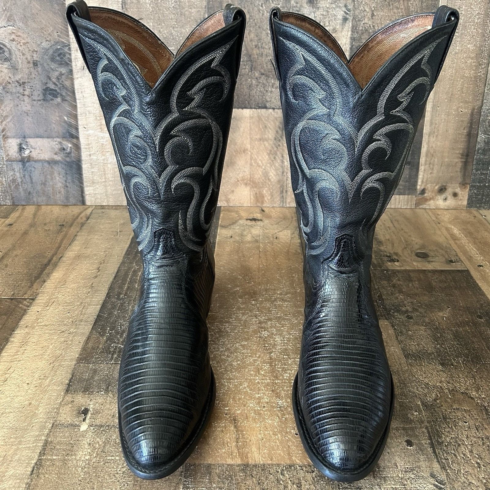 Tony Lama Vintage Teju Lizard Black Cowboy Boots Mens 12 D