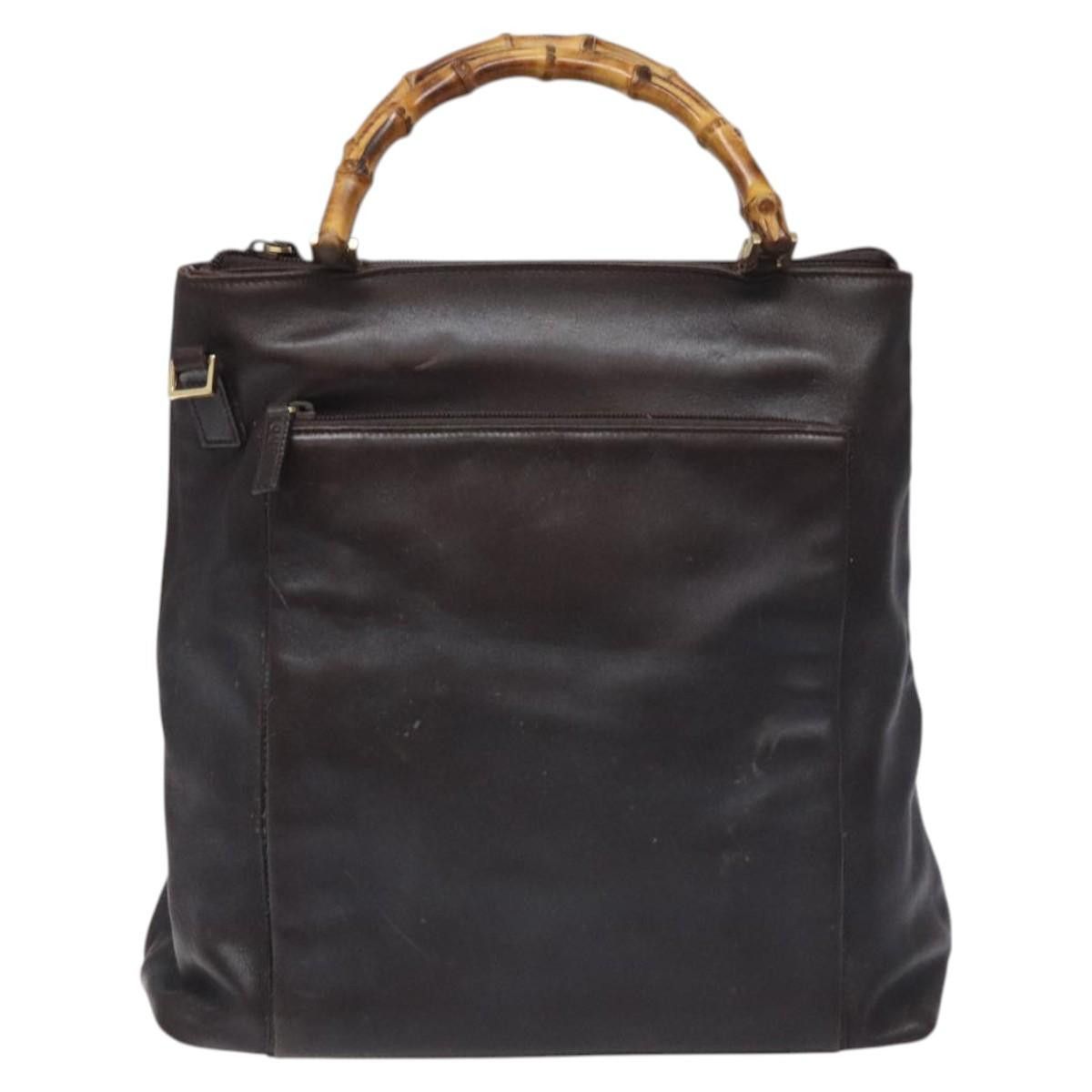 Gucci GUCCI Bamboo Hand Bag Leather Dark Brown Gold Size ONE SIZE - 2 Thumbnail