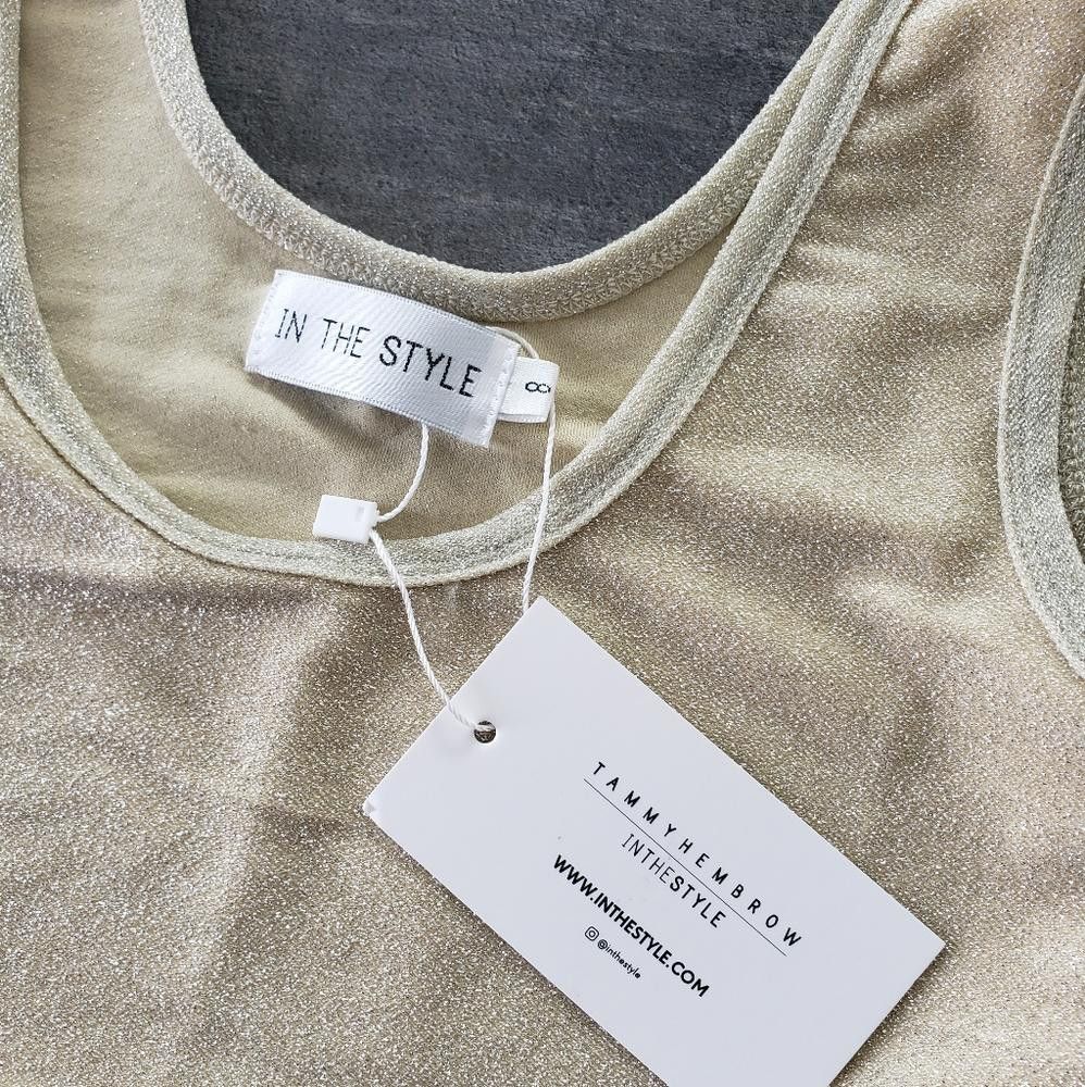 Designer Beige Glitter Detailed Style Crop Tank Size M / US 6-8 / IT 42-44 - 3 Thumbnail