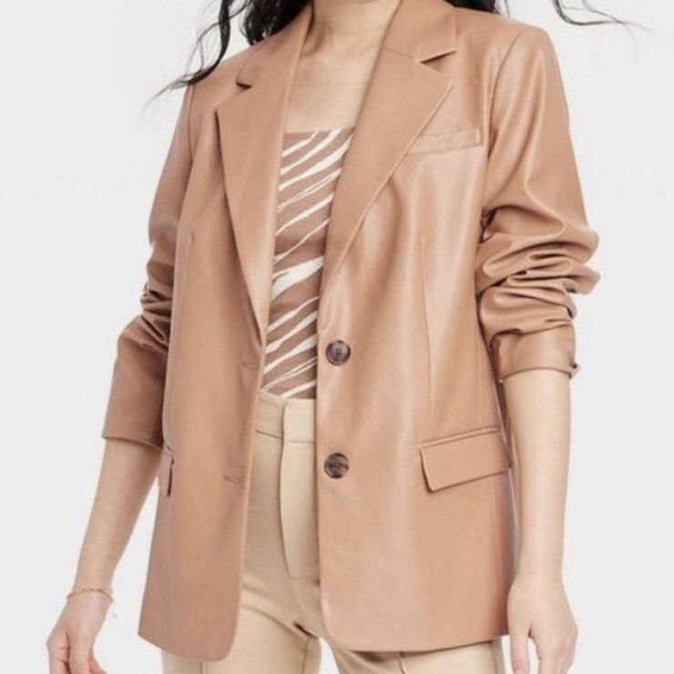 Target Basics Women’s Brown Tan Faux Leather Jacket Blazer Size Small Size S / US 4 / IT 40 - 1 Thumbnail