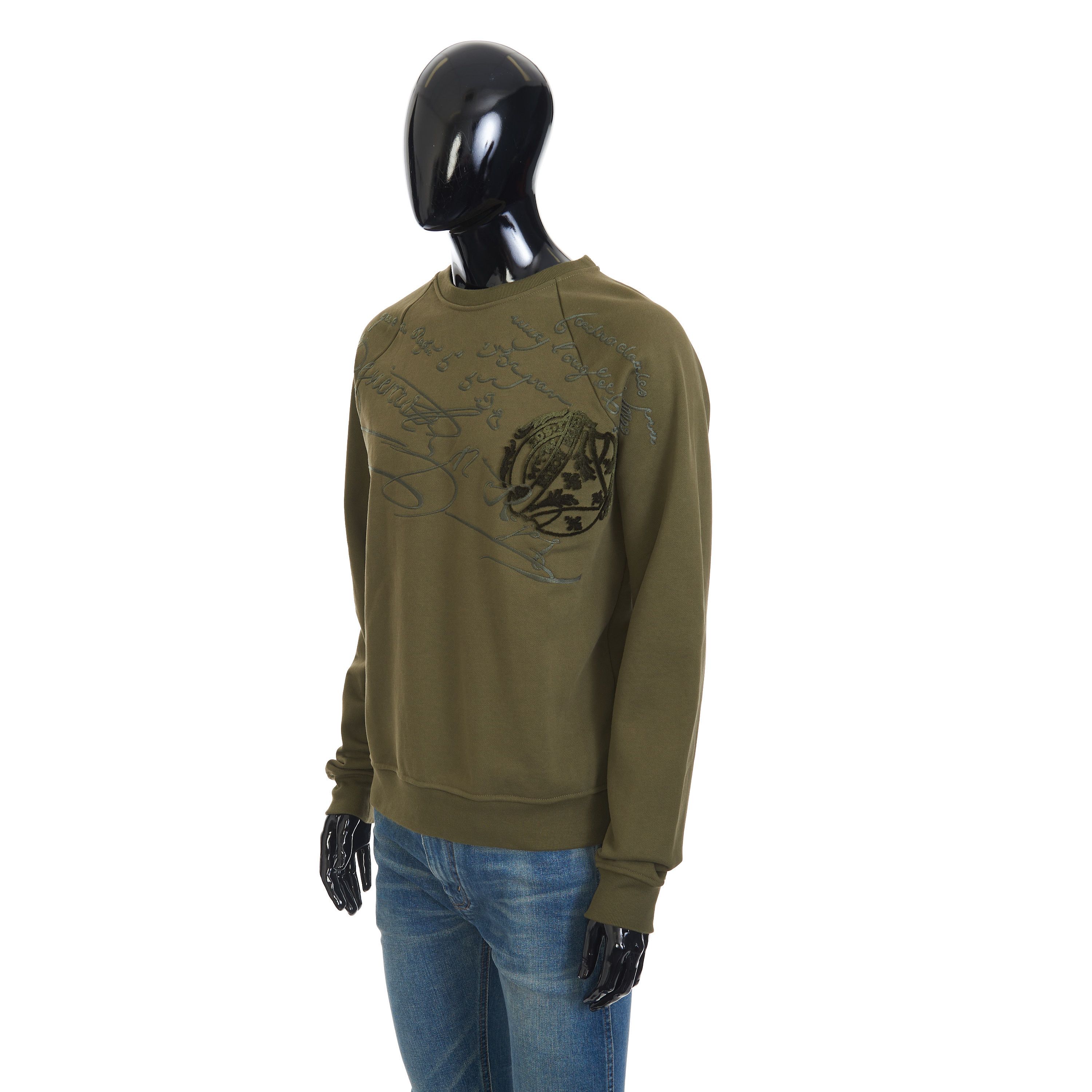Berluti Embroidered Scritto Sweatshirt In Khaki Green Cotton Size US M / EU 48-50 / 2 - 2 Thumbnail