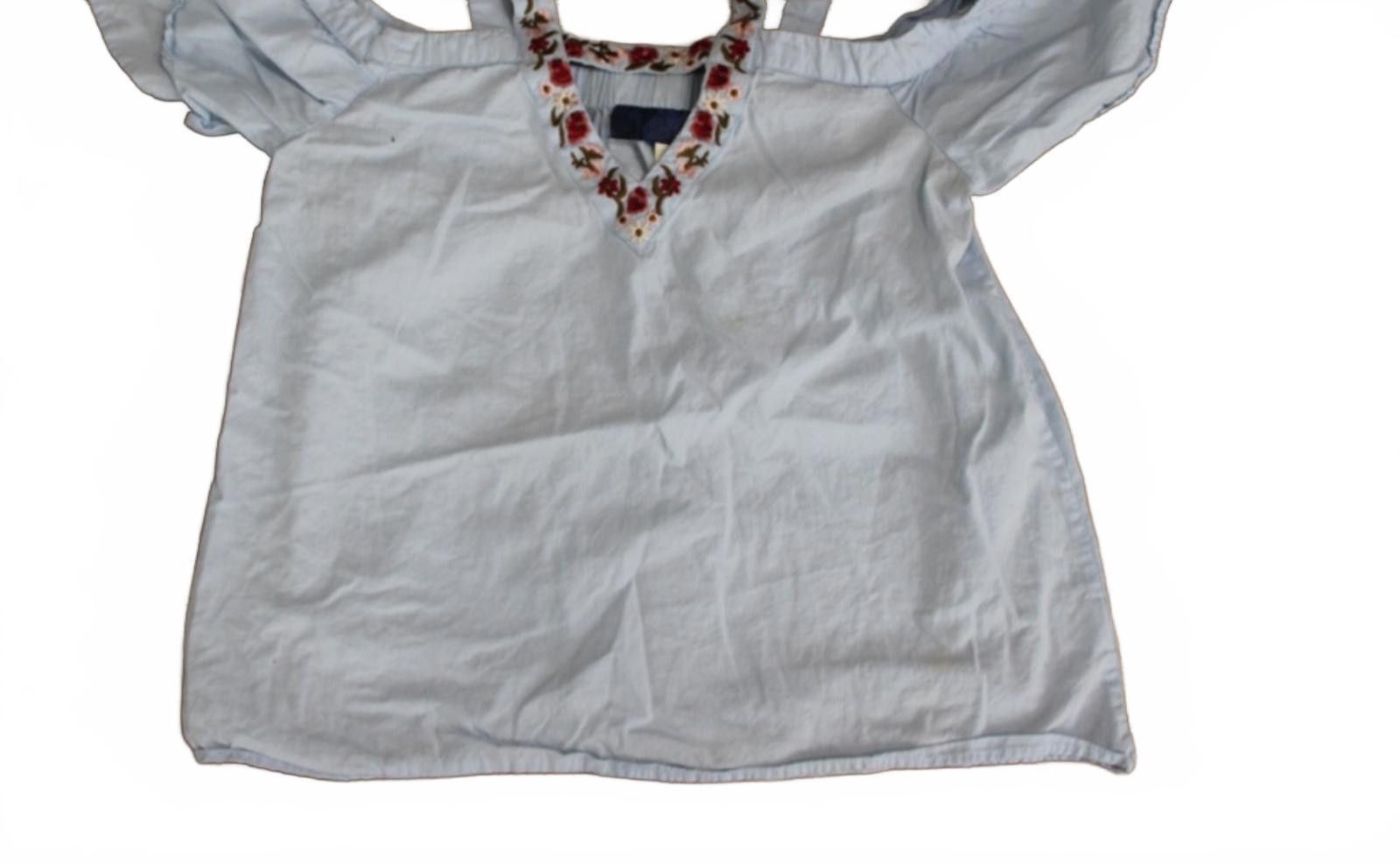 Other Light Blue Off-Shoulder Top w Floral Embroidered V-Neck S Size S / US 4 / IT 40 - 5 Thumbnail