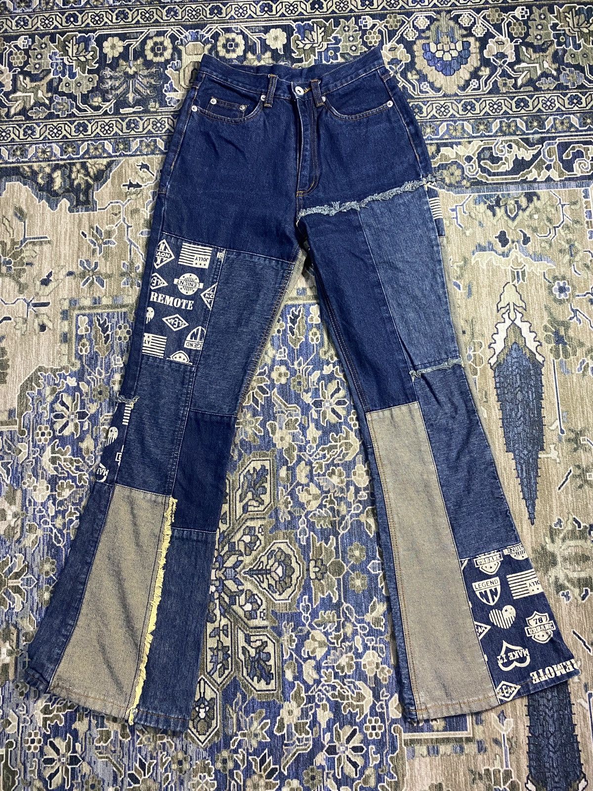 Japanese Brand C.A.T. Hagi Patchwork Flare Jeans Not Hysteric Glamour Size 25" / US 0 / IT 36 - 1 Thumbnail