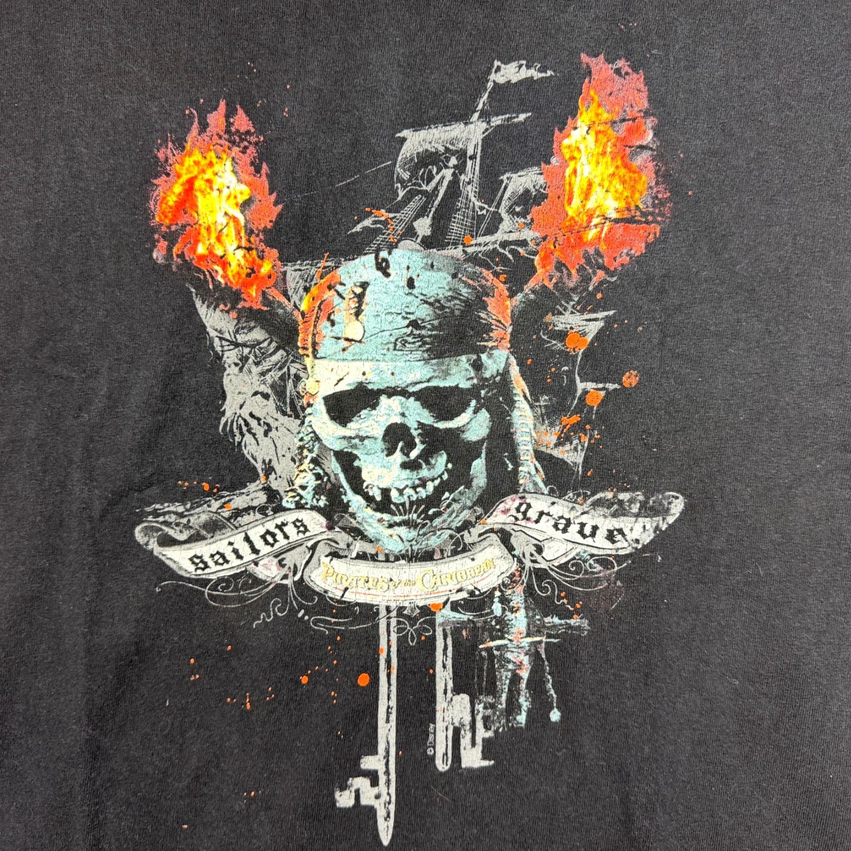 Vintage VTG Pirates Of The Caribbean Sailors Grave Skull Movie Promo T Shirt Size XL Mens Black Cotton Knit Logo Crew Neck Short Sleeve Vintage Size US XL / EU 56 / 4 - 2 Thumbnail