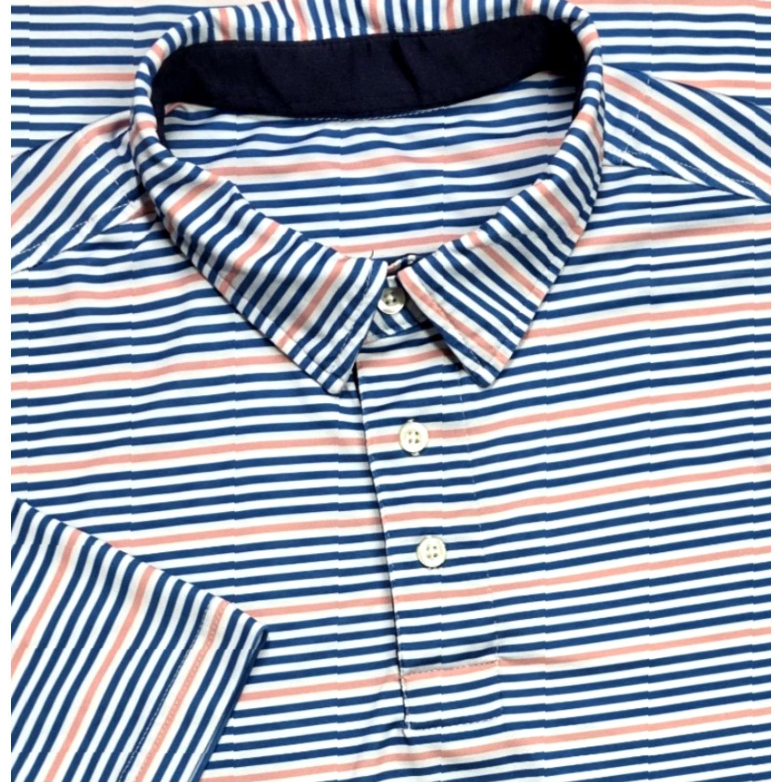 Southern Proper Southern Proper Polo Shirt Mens M Blue Multi Stripe Performance Moisture Wicking Lightweight Short Sleeve Button Logo Size US M / EU 48-50 / 2 - 2 Thumbnail
