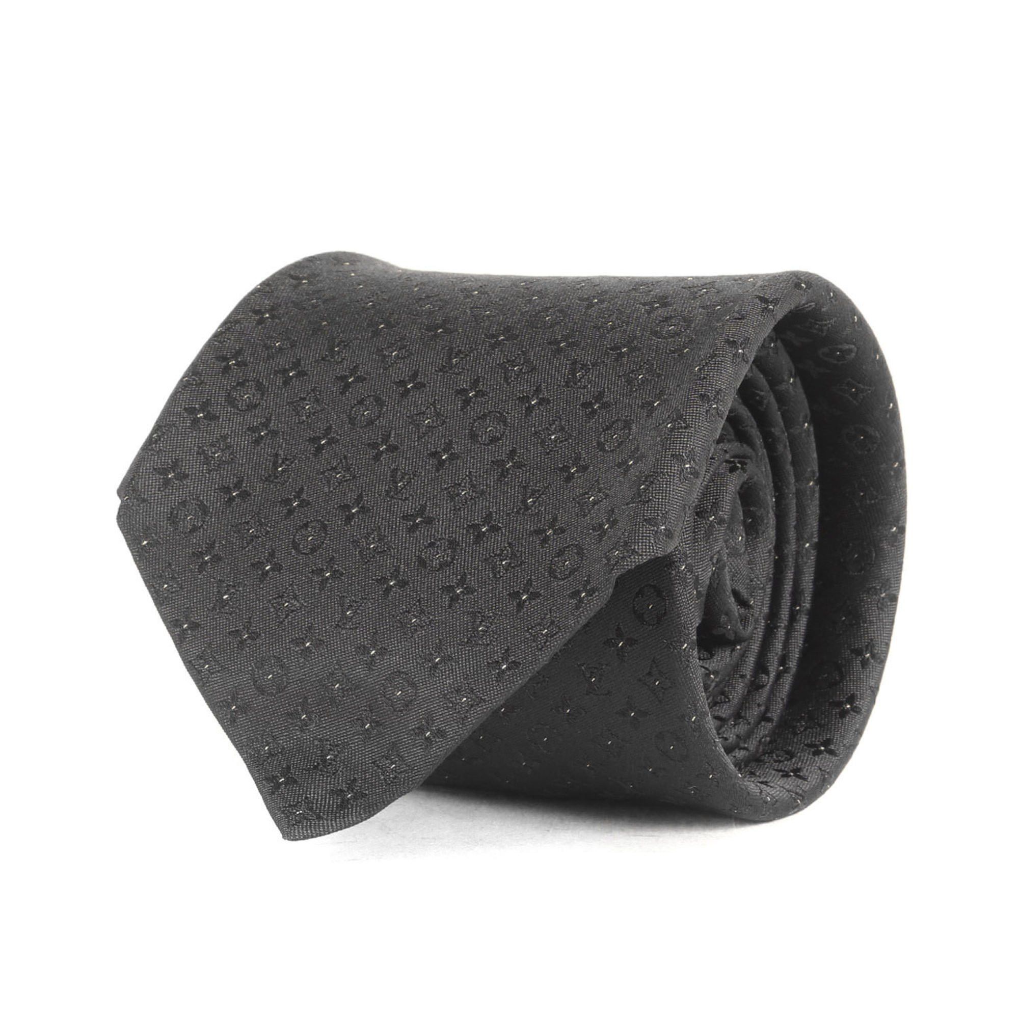 Louis Vuitton Louis Vuitton Tie 24K Gold Thread Monogram Silk (M75294) Black Size ONE SIZE - 1 Thumbnail
