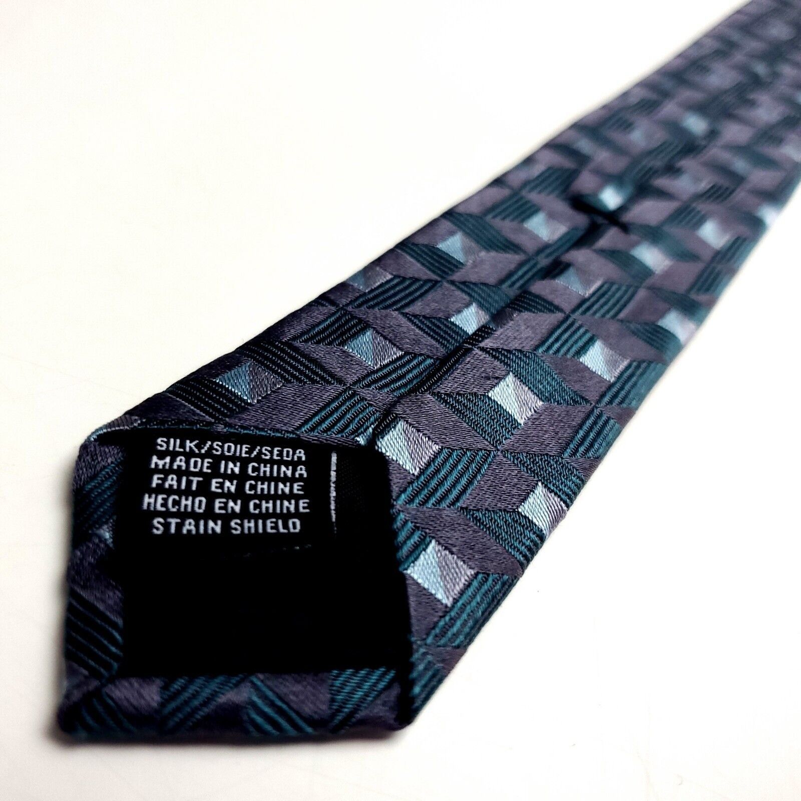 Van Heusen Van Heusen Purple & Teal Silk Tie Woven Geometric Check Size ONE SIZE - 5 Thumbnail