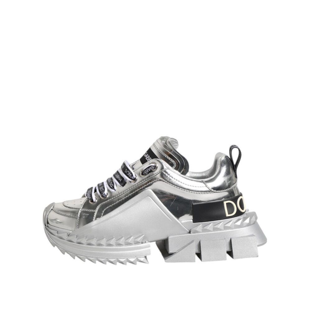 Dolce & Gabbana Dolce & Gabbana Silver Leather Super Queen Sneakers Shoes Size US 5 / IT 35 - 6 Thumbnail