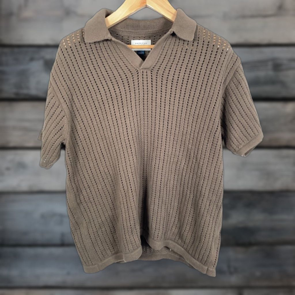 American Eagle Outfitters American Eagle Outfitters Polo Shirt Mens Large Size L Knit Brown Green Johnny Collar 90s Retro Preppy Casual Shirt Size US L / EU 52-54 / 3 - 1 Thumbnail
