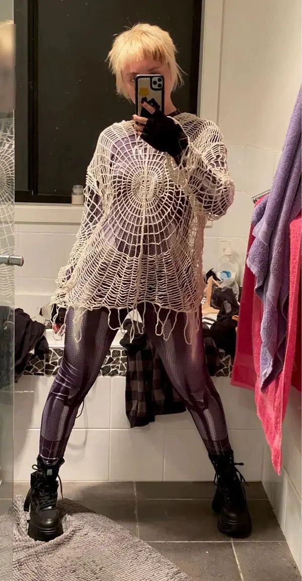 VIBE Y2K Spider Web with Holes Hooded Pullover Knitted Sweater Size US L / EU 52-54 / 3 - 5 Thumbnail
