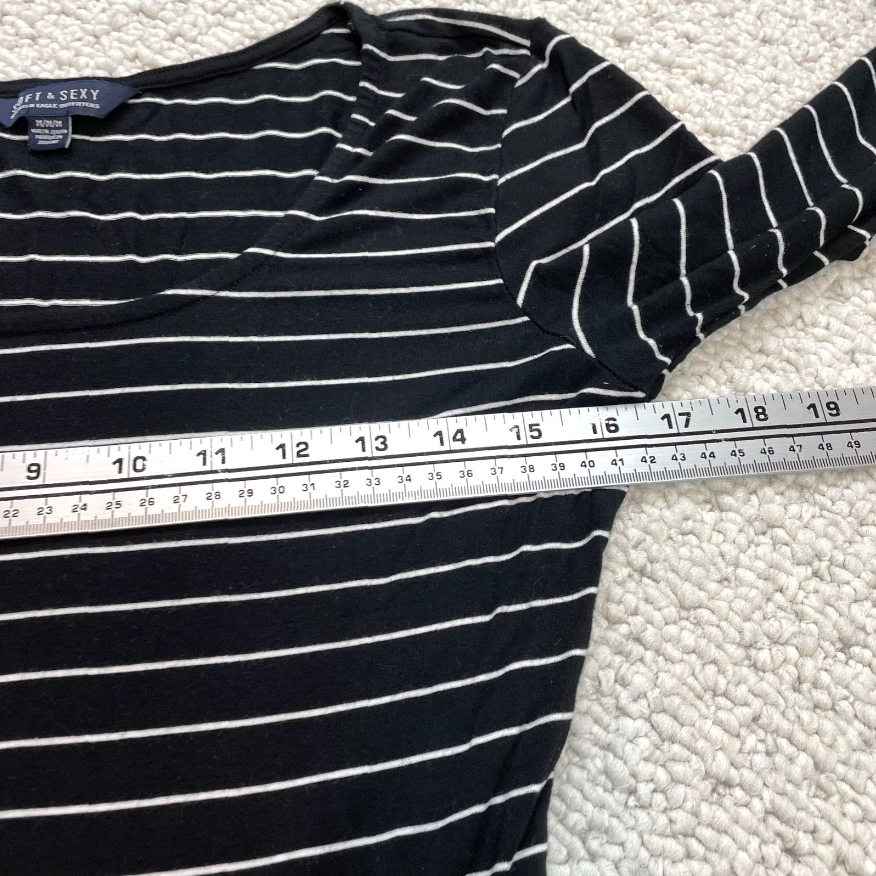American Eagle Outfitters American Eagle Black Striped Long Sleeve Fit and Flare Medium Soft & Sexy Size M / US 6-8 / IT 42-44 - 6 Thumbnail