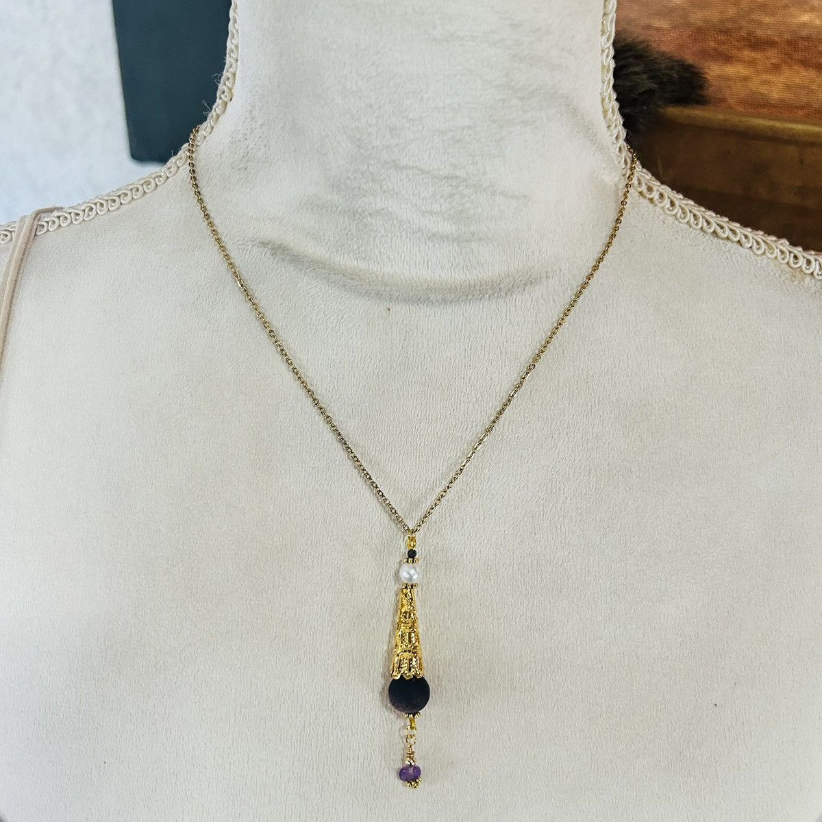 Handmade Handcrafted crackle glass amethyst gold filigree coil set Size ONE SIZE - 4 Thumbnail
