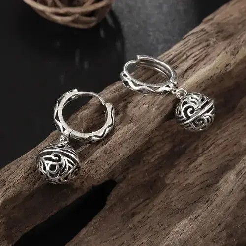 Sterling Silver Hollow Small Ball Hoop-Shaped Copper Earring Size ONE SIZE - 3 Thumbnail