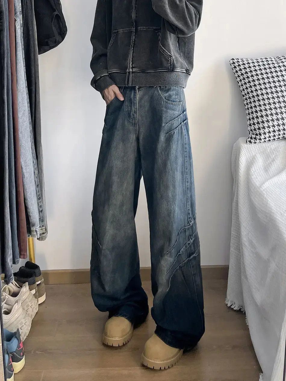 Japanese Brand Retro loose curved knife wide leg jeans Size US 32 / EU 48 - 2 Thumbnail