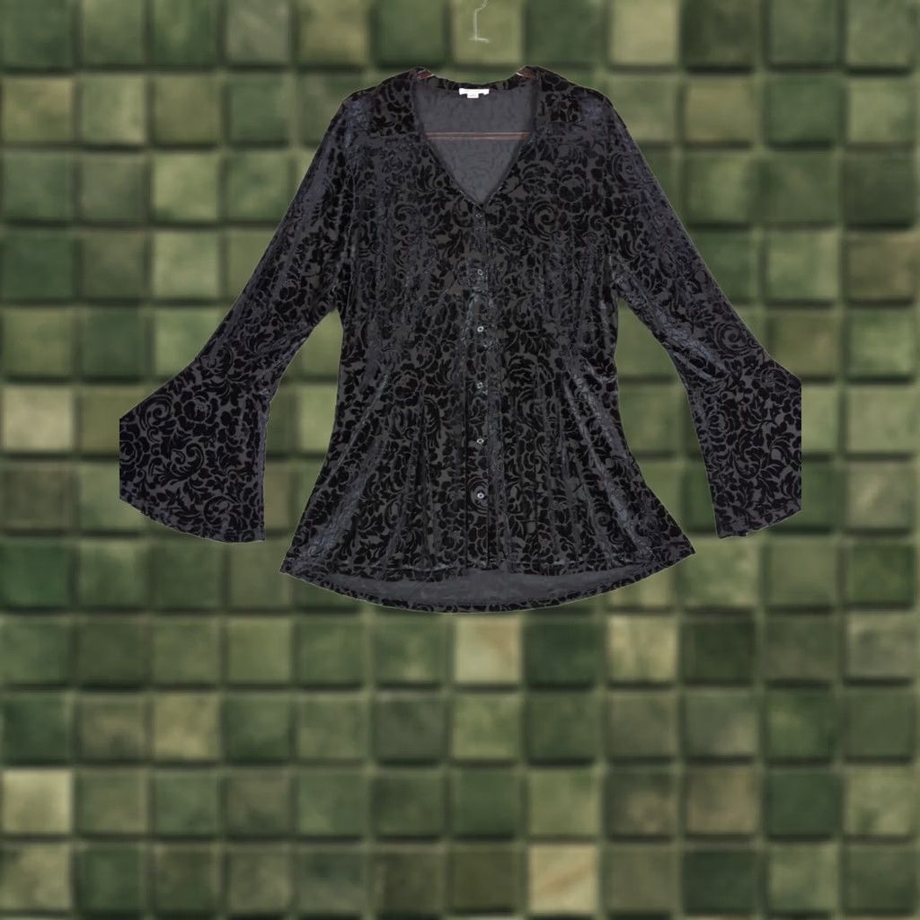 Velvet Ultra Pink Velvet Burnout Tunic Blouse Top Women's XL Whimsigoth Witchy Black Size XL / US 12-14 / IT 48-50 - 1 Thumbnail