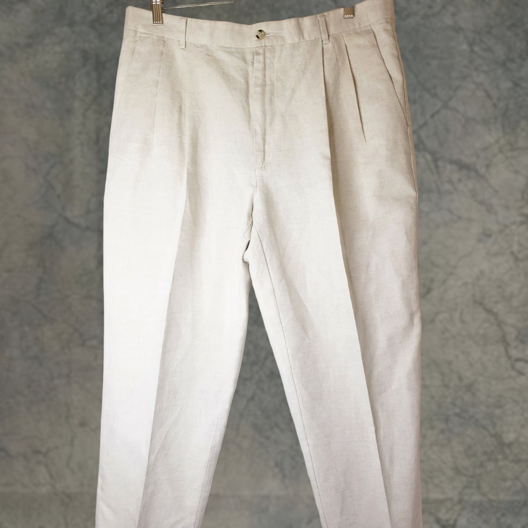 Club Room Club Room Linen Blend Pants 38W x 30L Beige Men Straight Leg Pleated Front Cuffed Regular Fit Business Casual Trousers Size US 38 / EU 54 - 1 Thumbnail