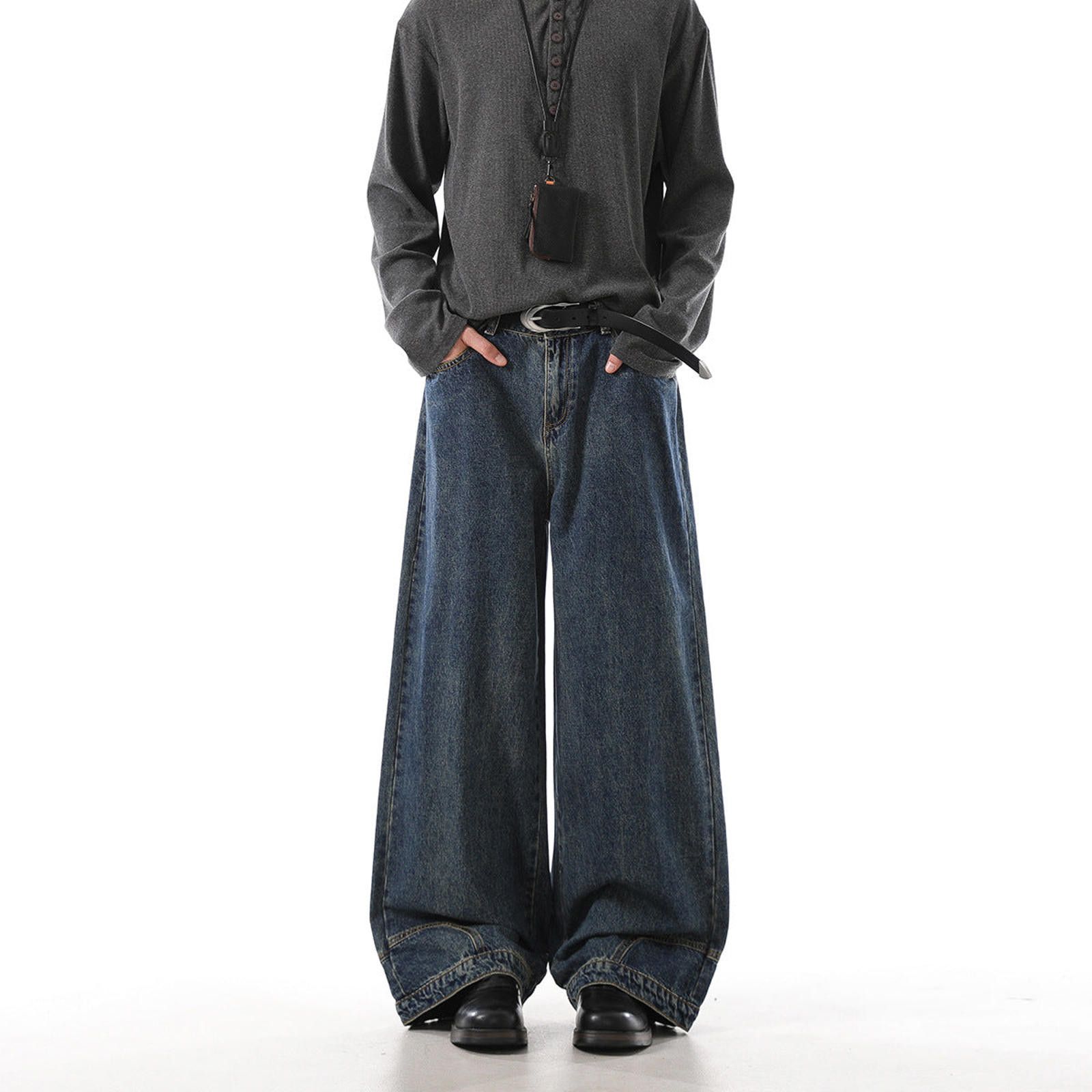 Vintage Dark Blue Wide Leg Denim Jeans, Baggy Relaxed Fit Jeans Size US 30 / EU 46 - 6 Thumbnail