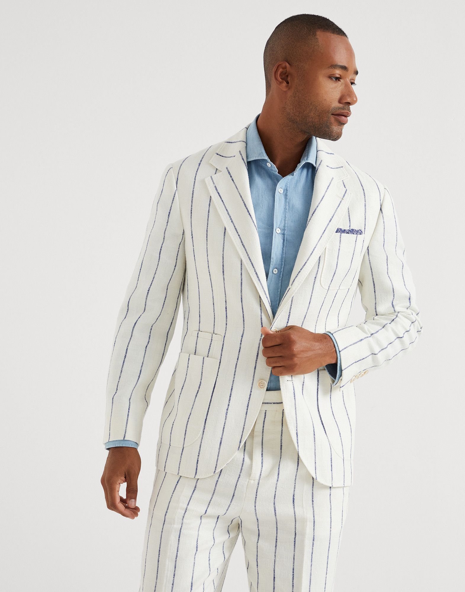 Brunello Cucinelli Woven Jacket Wool in Open White Size US L / EU 52-54 / 3 - 1 Thumbnail