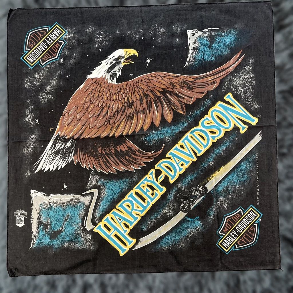 Harley Davidson VINTAGE Harley-Davidson Hat Cap Bandana Black Eagle Motorcycle Graphic Mens 80s Hat, Bandana, Harley-Davidson, Black, Eagle, 80s, Mens, One Size, USA Size ONE SIZE - 1 Thumbnail