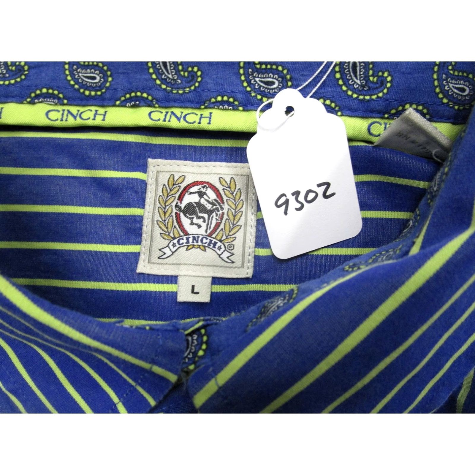Vintage Cinch Shirt Mens Large Blue Striped Button-Down Western Paisley Embroidered Cuffs - Casual Dress Shirt Size US L / EU 52-54 / 3 - 8 Thumbnail