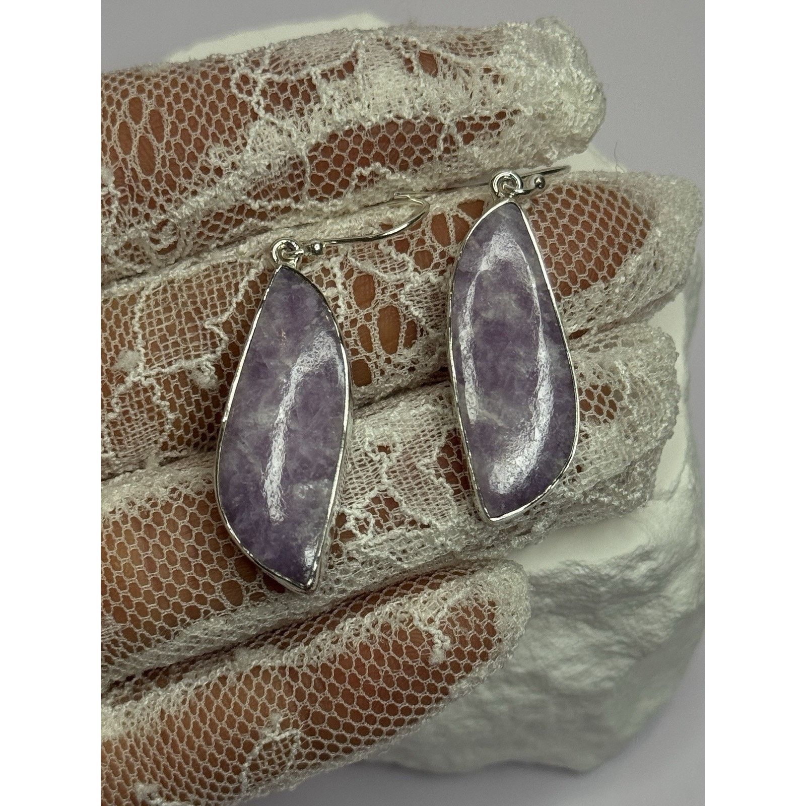 Jewelry 925 STERLING SILVER LEPIDOLITE EARRINGS LENGTH 2 INCH Size ONE SIZE - 2 Thumbnail