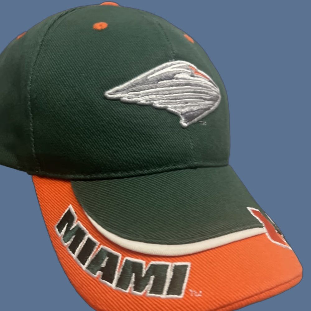 Twins VINTAGE Miami Hurricanes Men’s Cap Hats Green Adjustable Cotton Embroidered Hook and Loop 4 Logos U Hat Twins Enterprise NCAA Men Size ONE SIZE - 1 Thumbnail