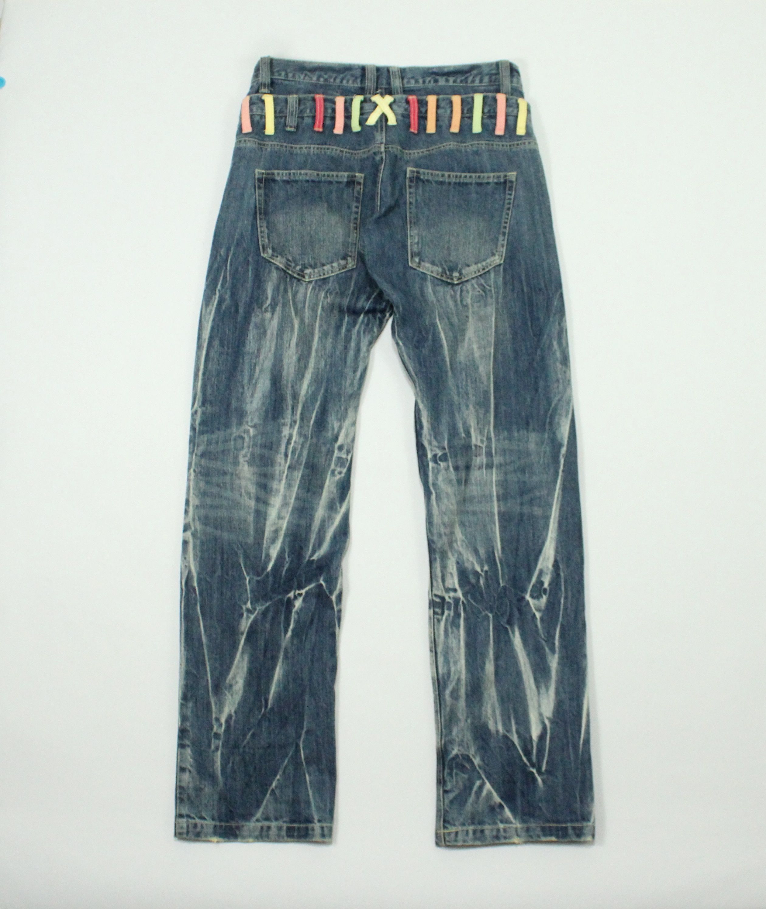 Japanese Brand Double Waist JUNGLE STORM Denim Marble Whisker Acid Washed Size US 33 - 2 Thumbnail