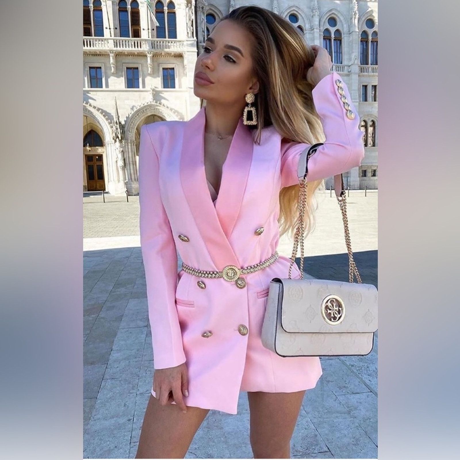 Other Elegant Pink Double-Breasted Women's Blazer Dress size S Size S / US 4 / IT 40 - 2 Thumbnail