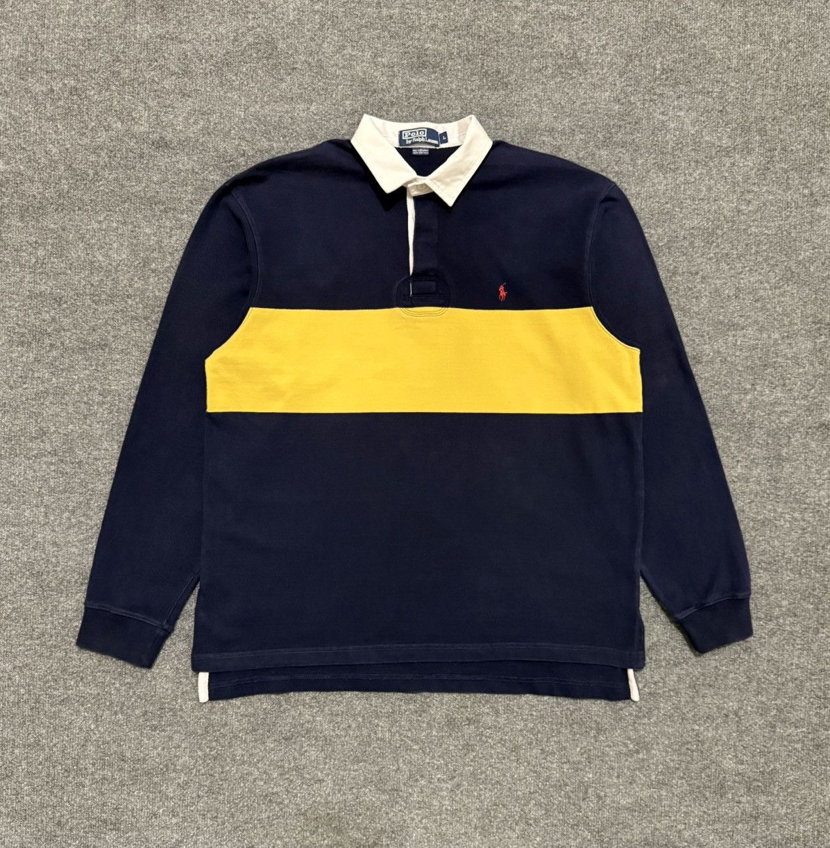 Polo Ralph Lauren Vintage Polo Ralph Lauren Navy Yellow Stripe Rugby Shirt Size US L / EU 52-54 / 3 - 1 Thumbnail