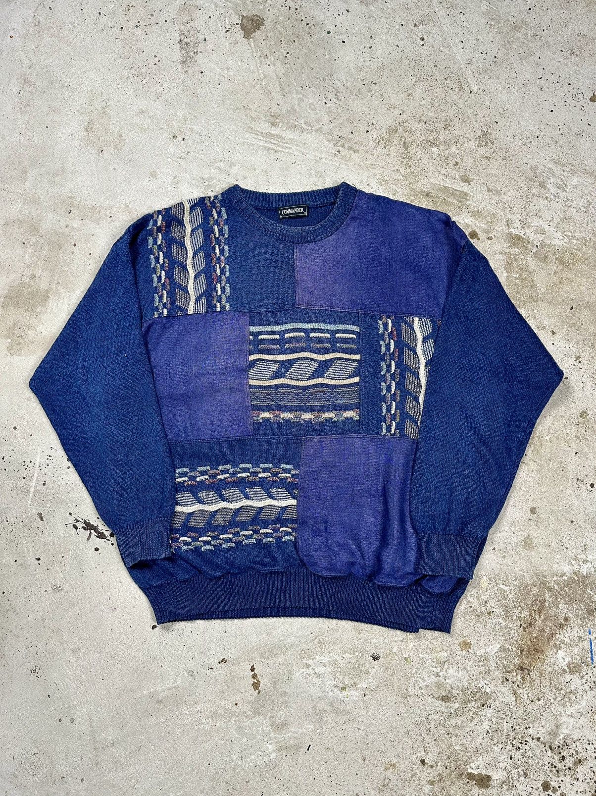 Coogi × Japanese Brand × Vintage Vintage 90s Coogi Style Patchwork Navy Sweater Jumper Size US XL / EU 56 / 4 - 1 Thumbnail