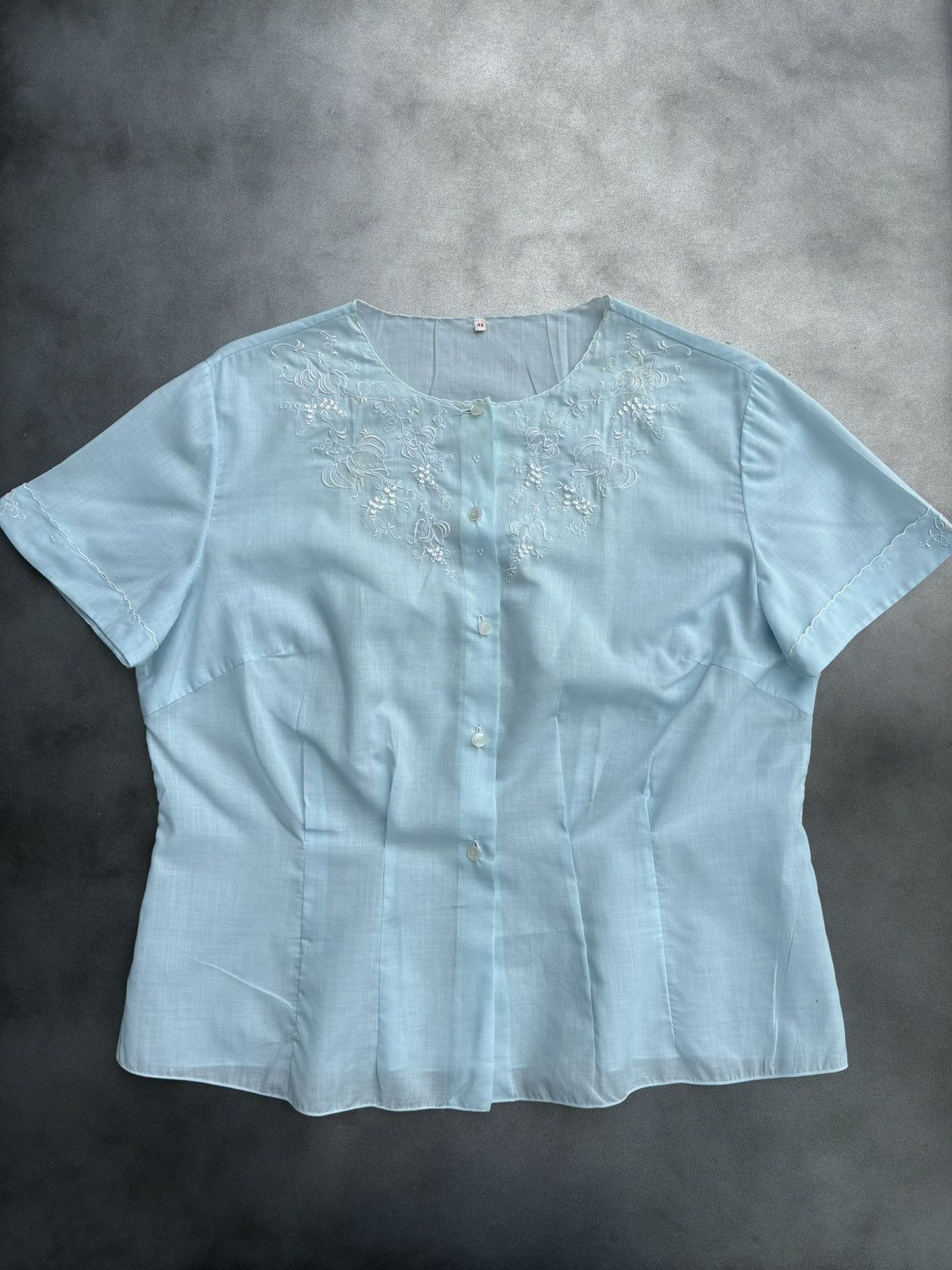 Vintage Vintage Sheer Shortsleeve Embroidered Seethrough 70s 60s 50s Size M / US 6-8 / IT 42-44 - 1 Thumbnail