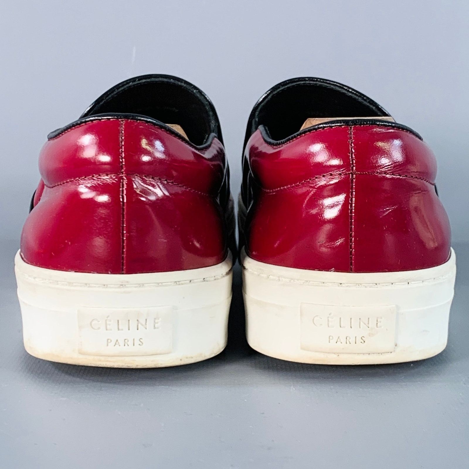 Celine CELINE 8.5 Burgundy White Patent Leather Slip On Sneakers Size US 8.5 / IT 38.5 - 3 Thumbnail