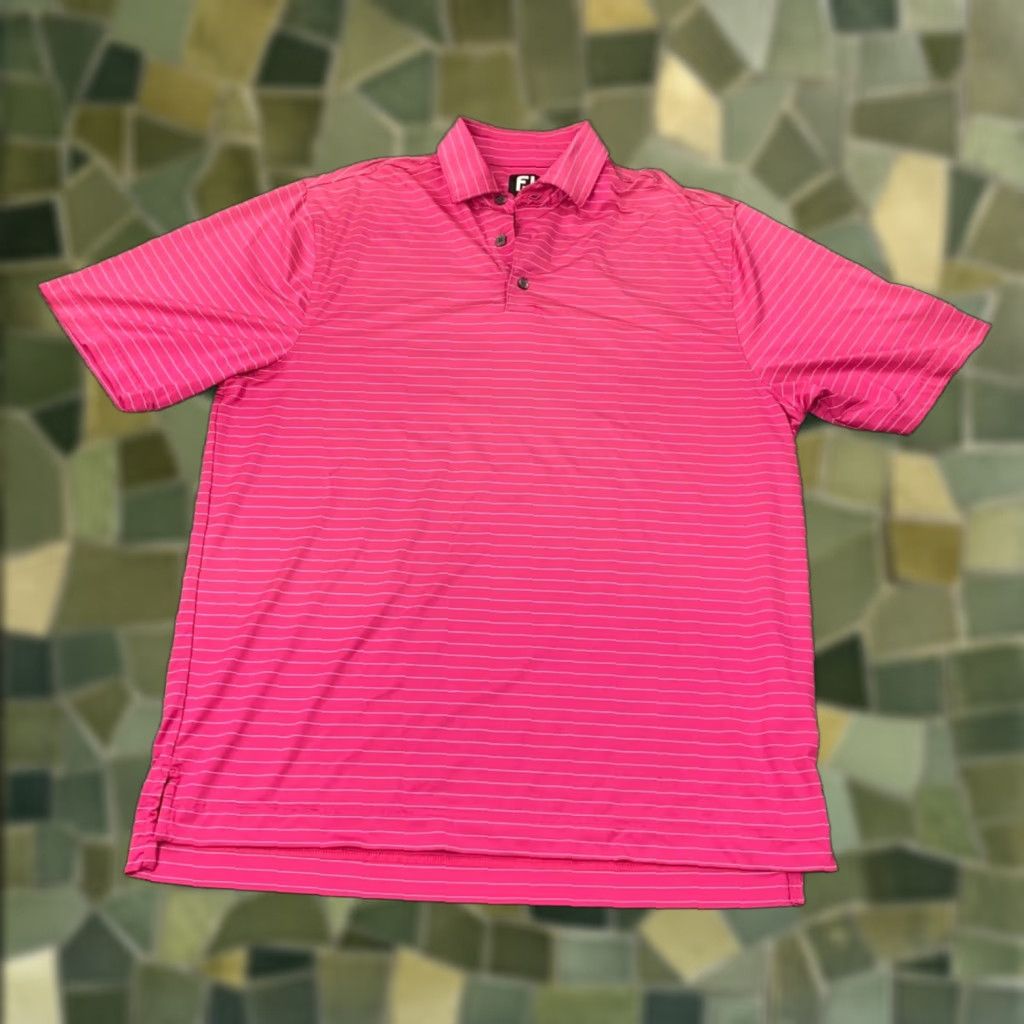 Footjoy FootJoy Shirt Mens Large Pink Striped Polo Short Sleeve Stretch Golf Polo Shirt Mens Size US L / EU 52-54 / 3 - 1 Thumbnail