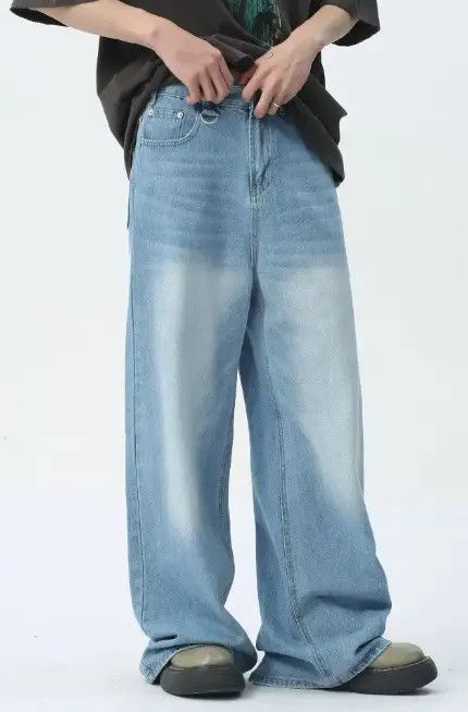 Japanese Brand Simple light blue washed floor-length wide-leg jeans Size US 34 / EU 50 - 2 Thumbnail