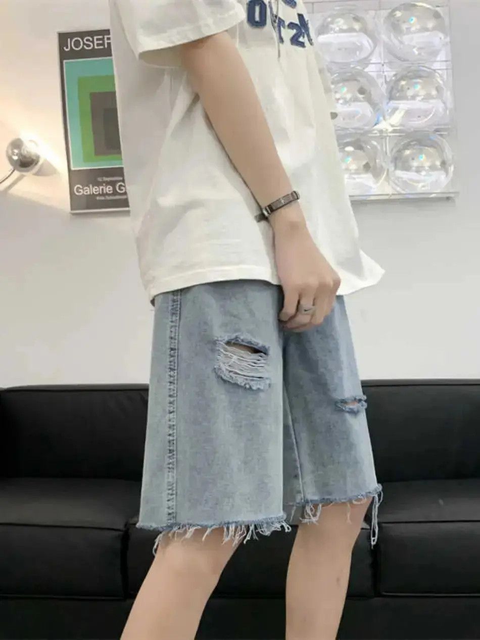 Japanese Brand Loose pleated casual distressed denim shorts Size US 30 / EU 46 - 2 Thumbnail
