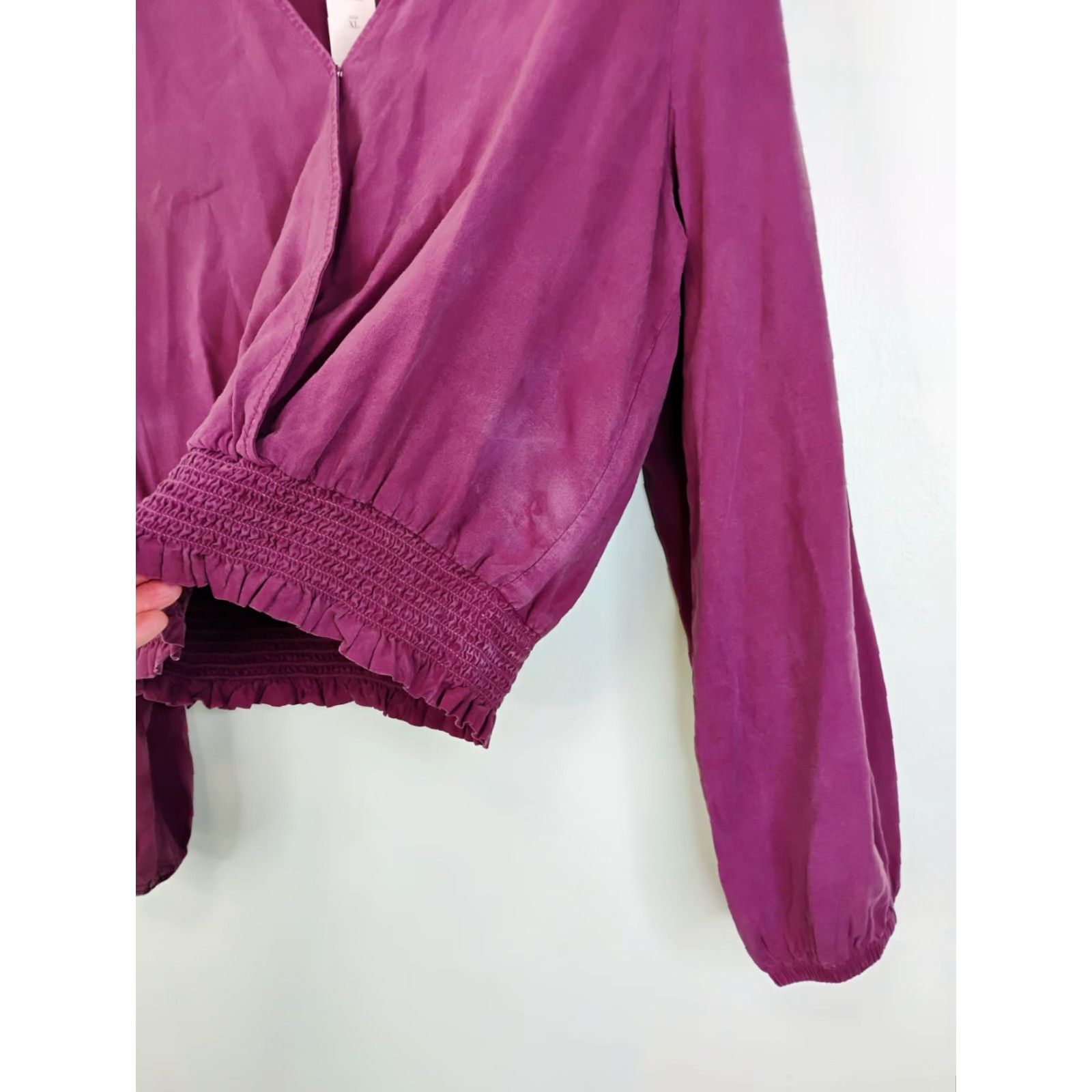 Anthropologie Cloth & Stone Blouse V-Neck Long Sleeve XL Purple Woman Shirt Regular Tencel Casual Fall Spring Summer Womens Size XL / US 12-14 / IT 48-50 - 3 Thumbnail
