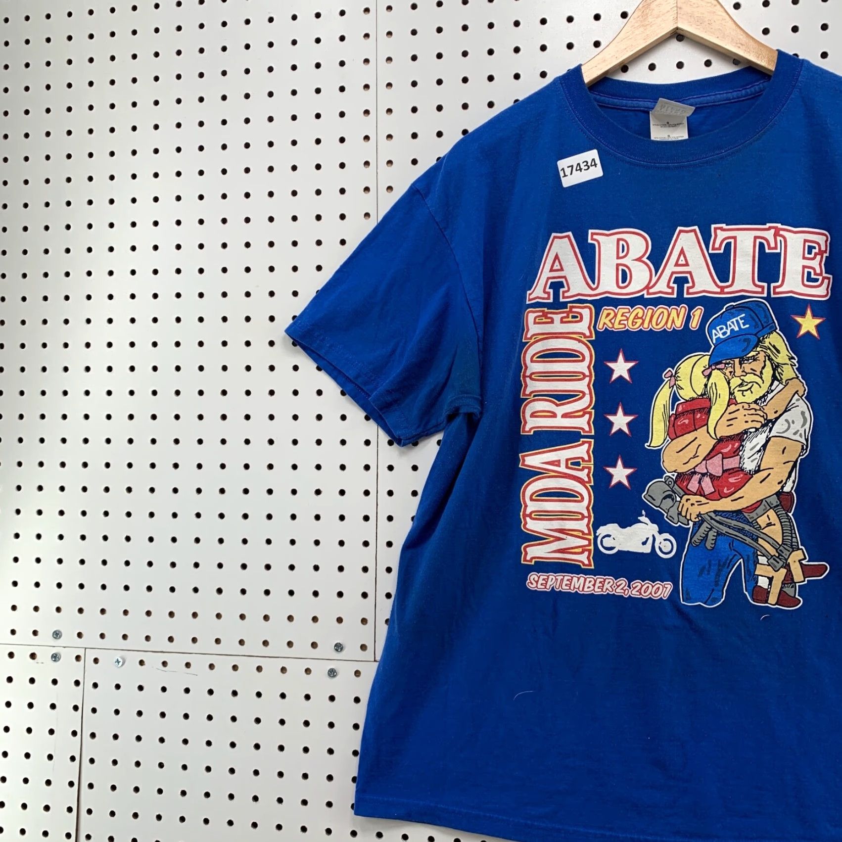 Gildan VINTAGE Gildan Motorcycle T-Shirt Adult Large Blue Graphic Short Sleeve y2K Mens Size US 33 - 3 Thumbnail